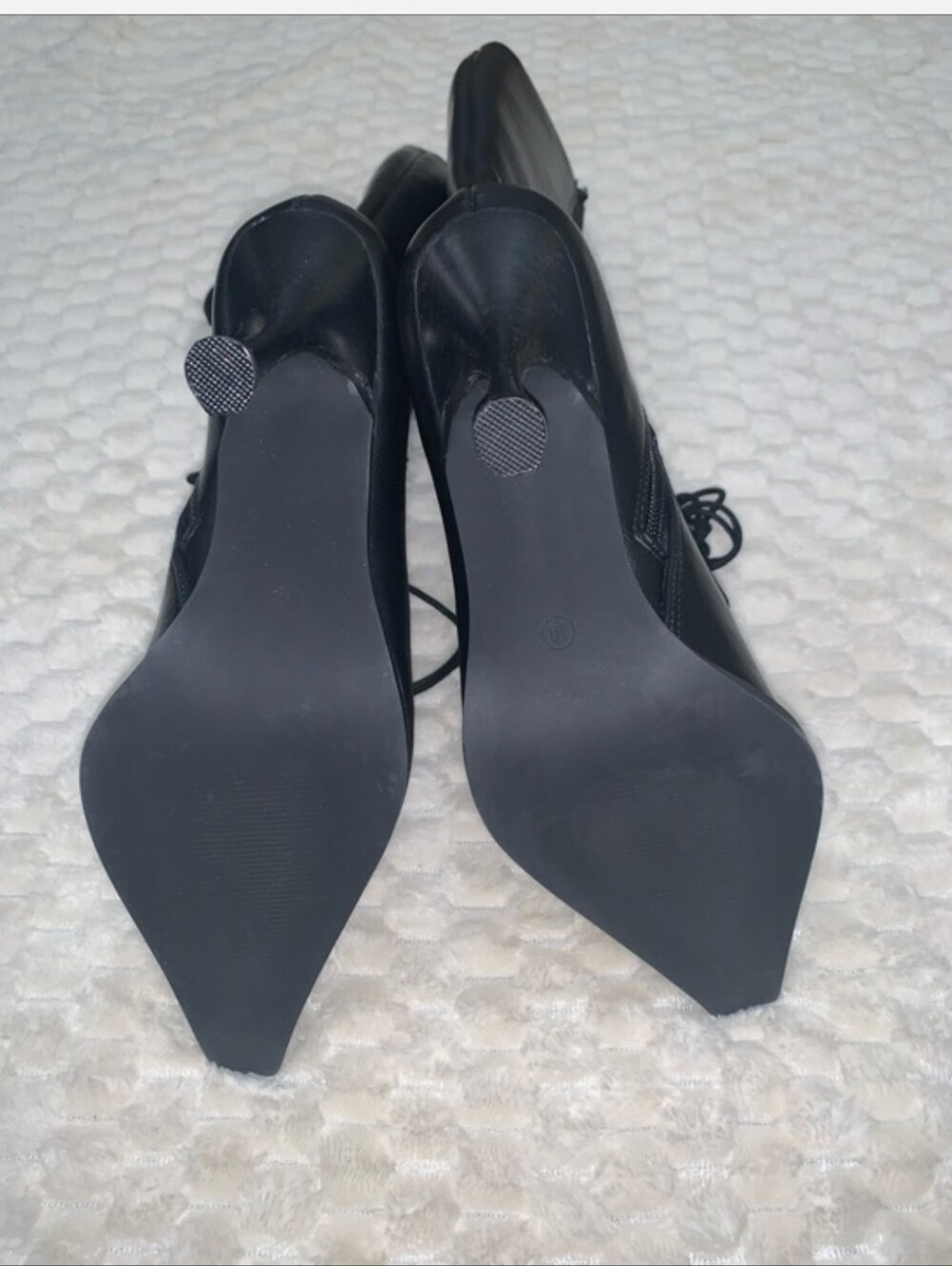 Dolls Kill Black Lace-Up Knee-High Heeled Boots with Gold Eyelets - Picture 6 of 11